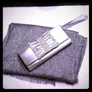 Nordstrom Silver Rhinestone Clutch & Match Shawl